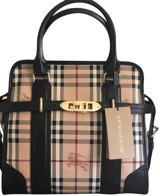 Burberry Haymarket Medium Portrait Minford Tote Black Canvas Shoulder Bag