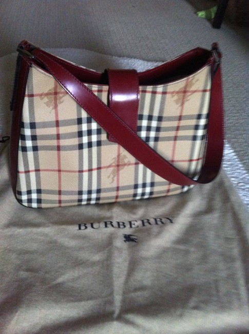 Burberry Haymarket Plaid Red Leather Shoulder Bag