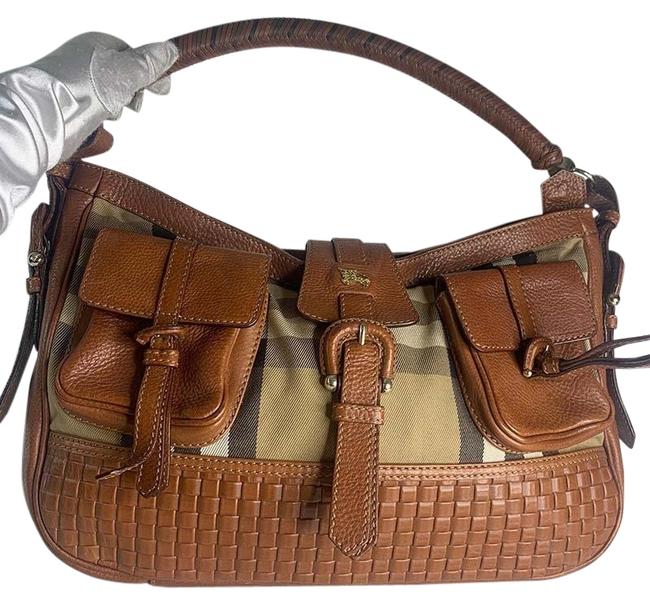 Burberry Hobo Broided Haymarket Multicolor Brown Leather Shoulder Bag