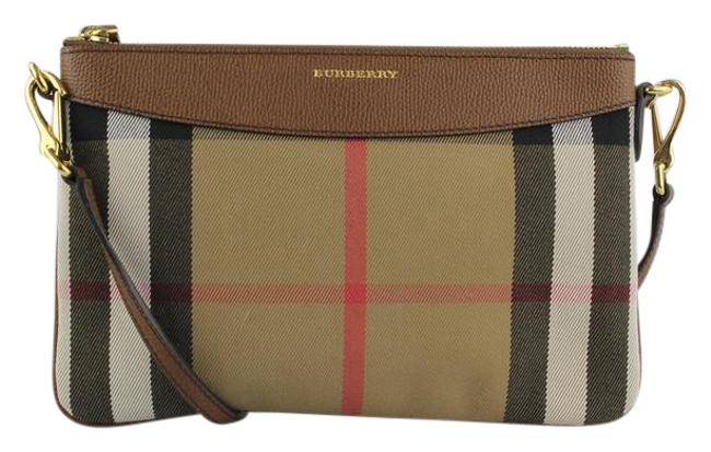 Burberry House Check Derby Leather Peyton Brown Canvas Shoulder Bag