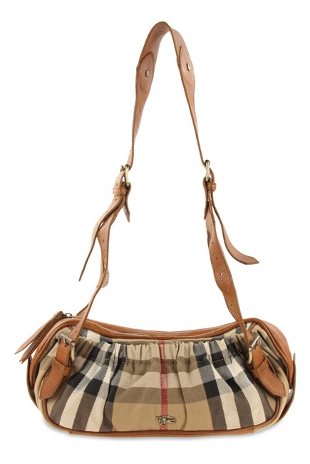 Burberry House Check Gathered Small Beige Canvas Shoulder Bag