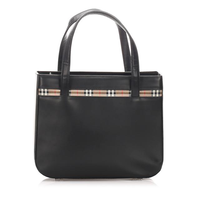 Burberry House Check Leather Handbag Black Canvas Shoulder Bag