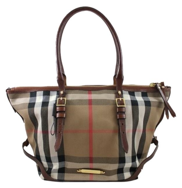 Burberry House Check Small Brown LeatherCanvas Shoulder Bag