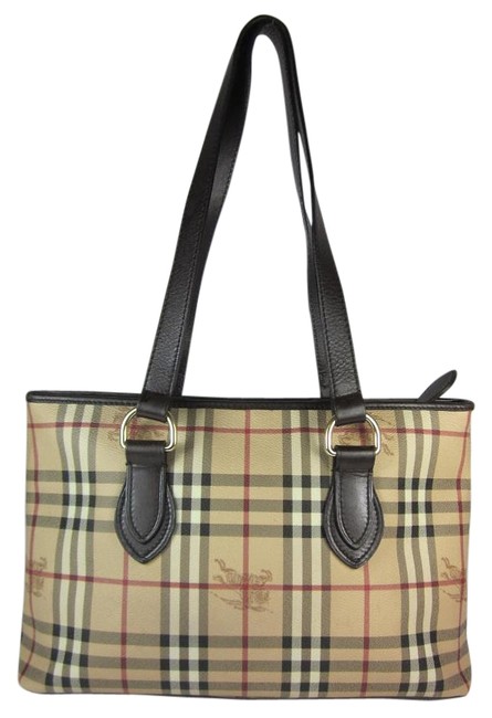 Burberry Khaki Haymarket Check Medium Tote LeatherJacquard Shoulder Bag