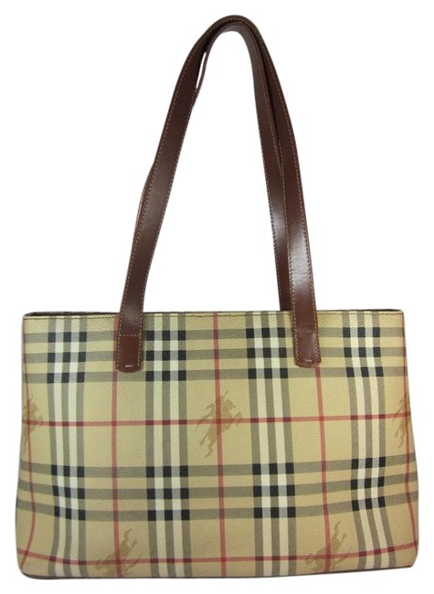 Burberry Khaki Haymarket Check Tote LeatherJacquard Shoulder Bag