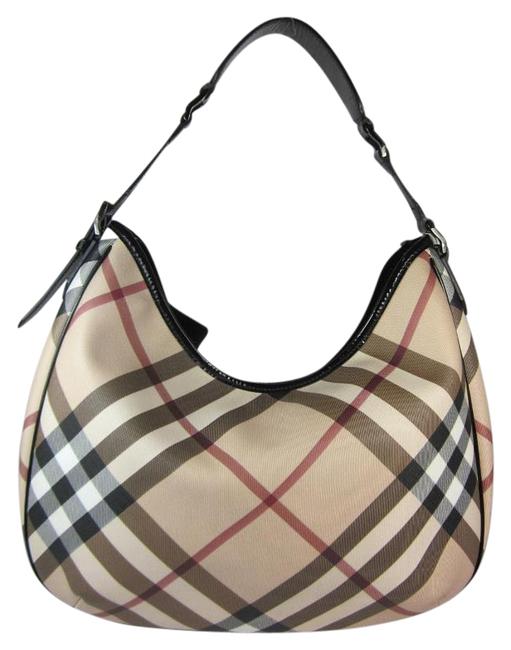 Burberry Hobo Khaki Nova Check HoboShoulder LeatherJacquard Shoulder Bag