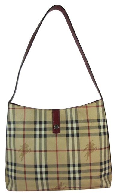Burberry Khaki Nova Check Red Tote LeatherJacquard Shoulder Bag