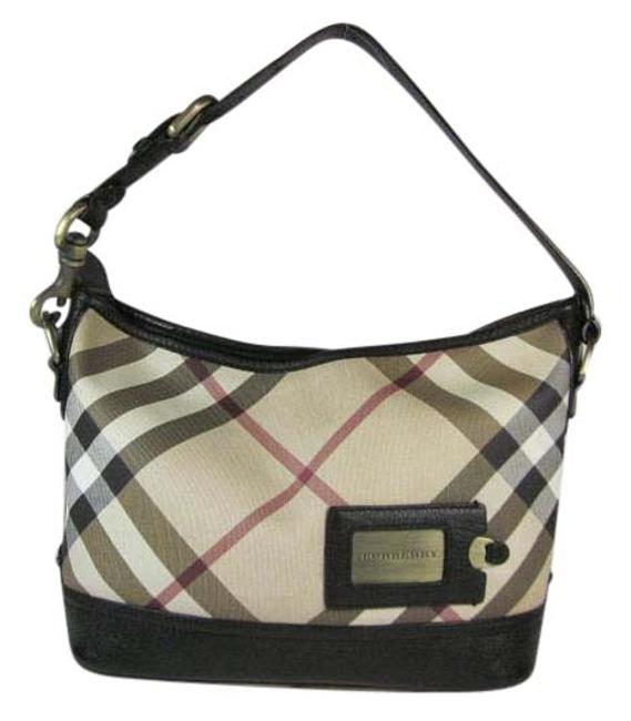Burberry Khaki Nova Check Tote Black LeatherJacquard Shoulder Bag