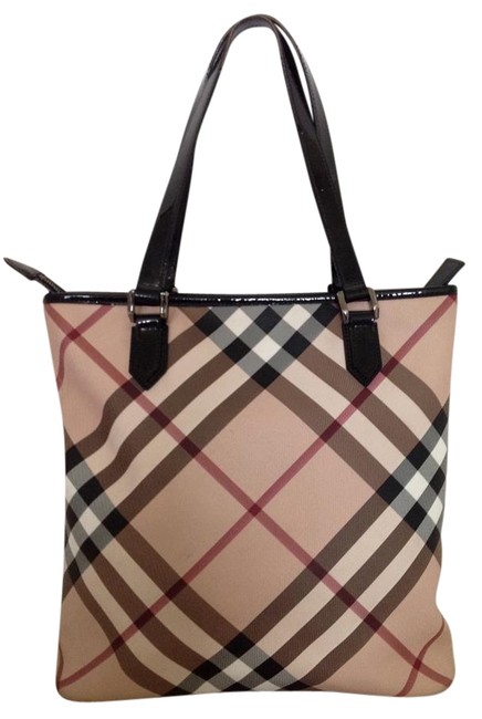 Burberry Khaki Nova Check Tote Black Shoulder Bag