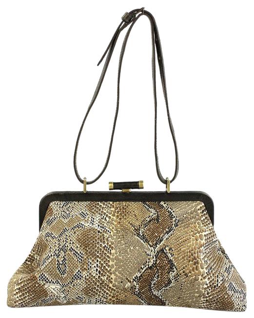 Burberry Kisslock Snakeskin Print Canvas Shoulder Bag