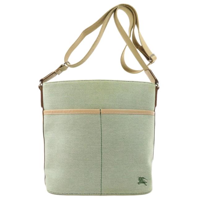 Burberry Label Ladies BlueGreen Canvas Shoulder Bag