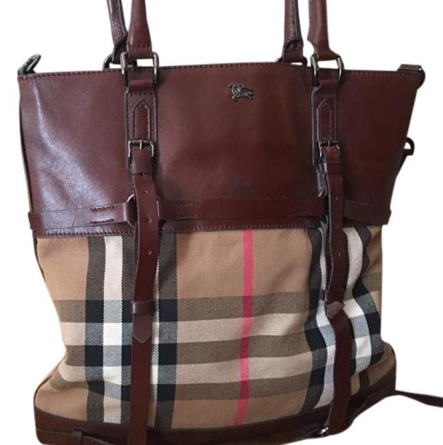 Burberry Large Bridle Tote House Check Cloth and Leather Shoulder Bag