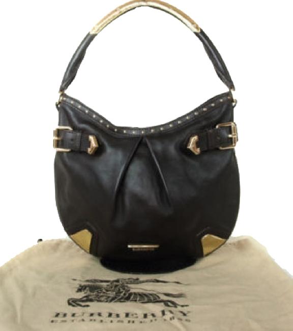 Burberry Leather Dark Brown Tote Metal Shoulder Bag