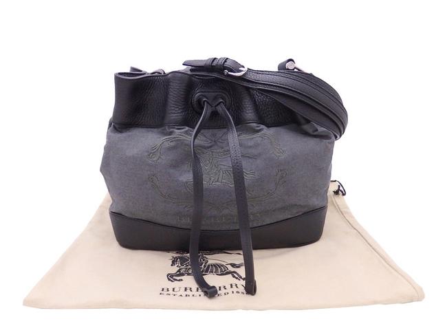Burberry Leather E41245 BlackDark Gray Canvas Shoulder Bag