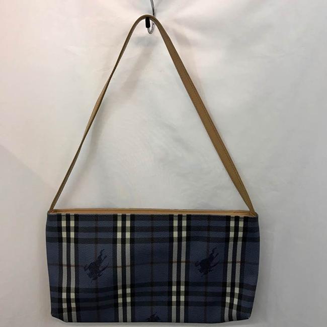 Burberry Leather Strap Blue Plaid Canvas Shoulder Bag