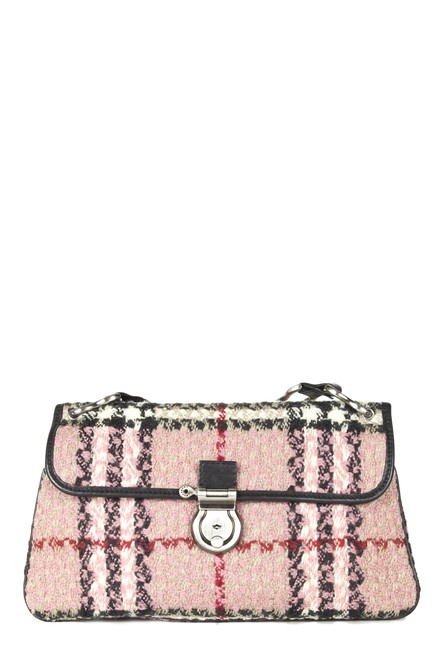 Burberry Leather trimmed Pink Tweed Shoulder Bag