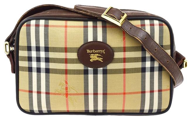 Burberry Logos Nova Check Canvas Leather Brown Shoulder Bag
