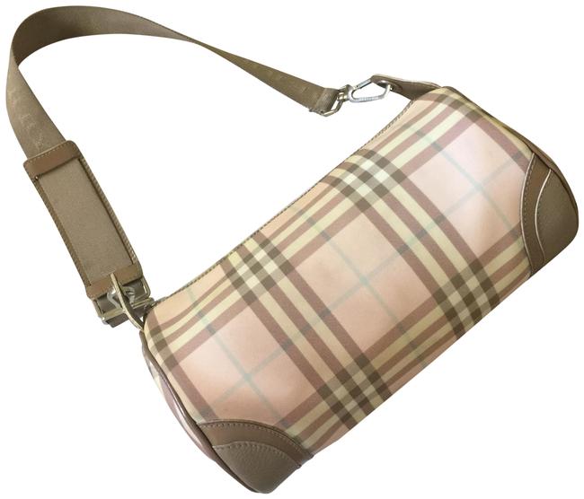 Burberry Candy Nova Check Lola Barrel Pink Coated Canvas Shoulder Bag