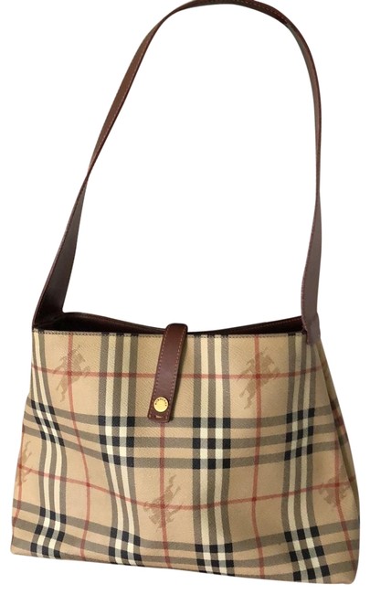 Burberry London Classic Brown Plaid Leather Shoulder Bag