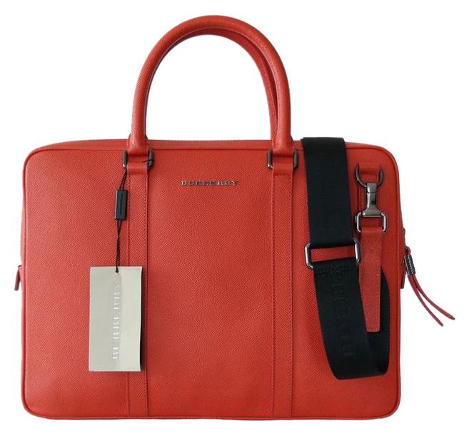 Burberry London Newburg Briefcase Bright Coral Red Leather Shoulder Bag