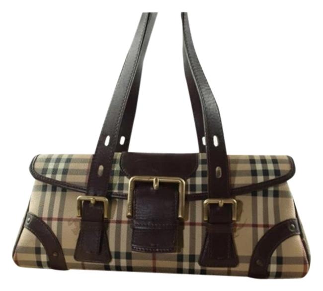 Burberry London Nova Check Print Brown Leather Shoulder Bag