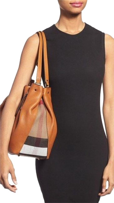 Burberry Maidstone Medium House Plaid Purse Tan Leather Shoulder Bag