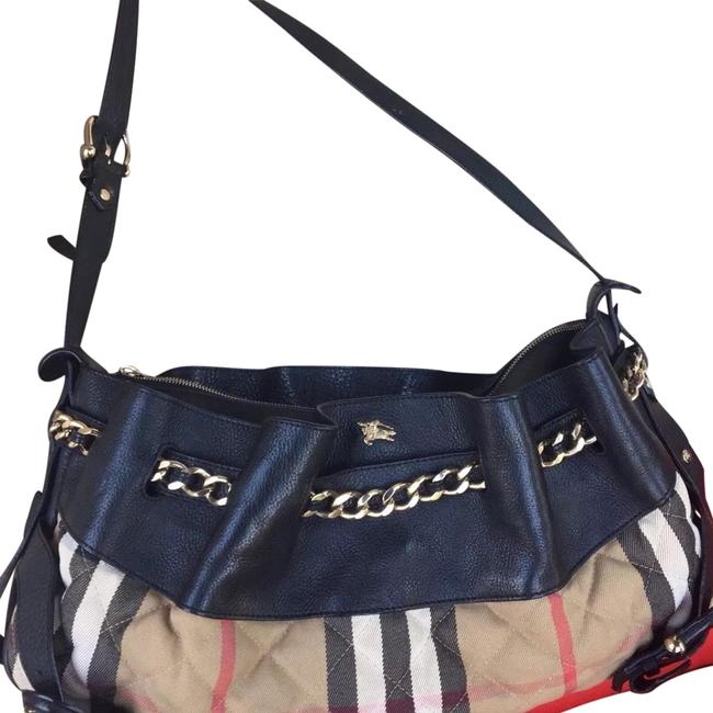 Burberry Margaret Check Brown Leather Shoulder Bag