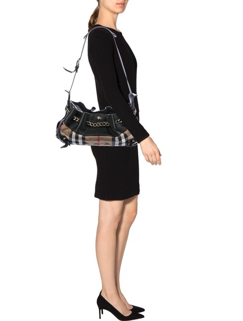 Burberry Margaret I Black Leather Canvas Shoulder Bag