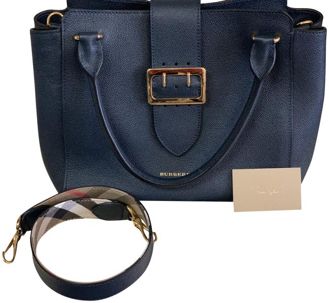 Burberry Medium 2way Tote Blue Leather Shoulder Bag