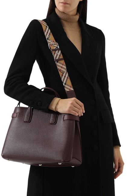 Burberry Medium Banner Tote Mahogany Red Leather Shoulder Bag