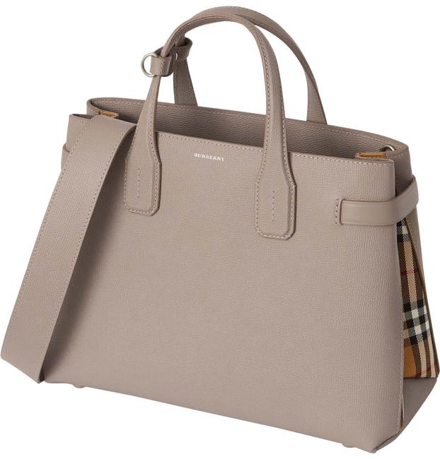 Burberry Medium Banner Tote Taupe Brown Leather Shoulder Bag