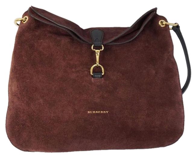 Burberry Medium Cornwall House Check Mahogany Red Burgundy Suede Shoulder Bag