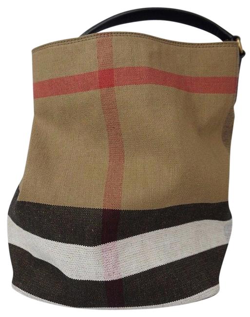 Burberry Bucket Medium Susanna Canvas Check Tote Handbag Black Shoulder Bag