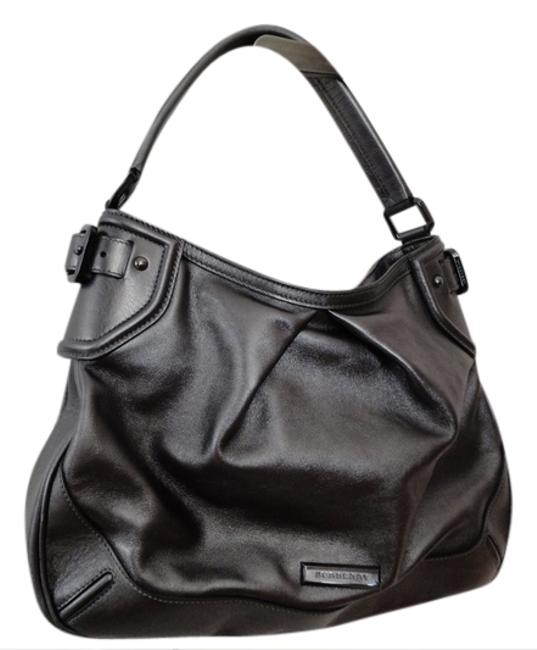 Burberry Metallic Anthracite Fairby Silver Leather Hobo Bag