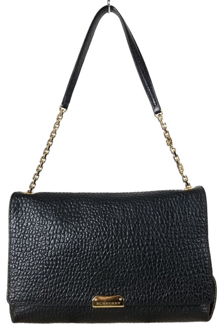 Burberry mildenhall Black Calf Grain Leather Shoulder Bag