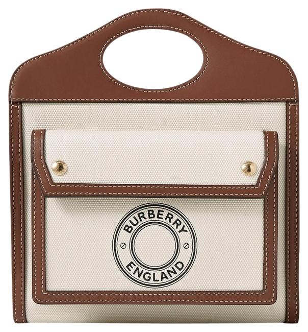 Burberry Mini Logo Graphic Pocket Tan White Canvas and Leather Shoulder Bag