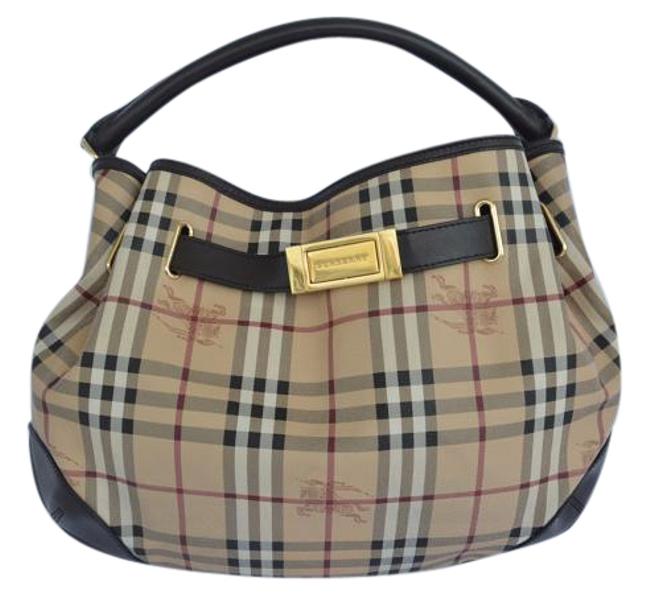 Burberry Monogram Beige Black and Red Leather Shoulder Bag