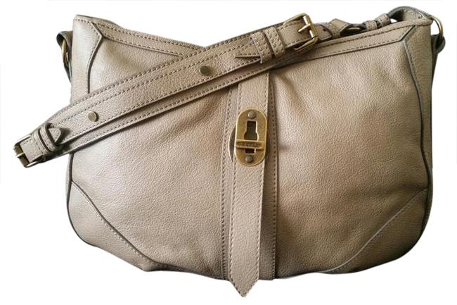 Burberry Large Grainy Zip Top Beige Leather Shoulder Bag
