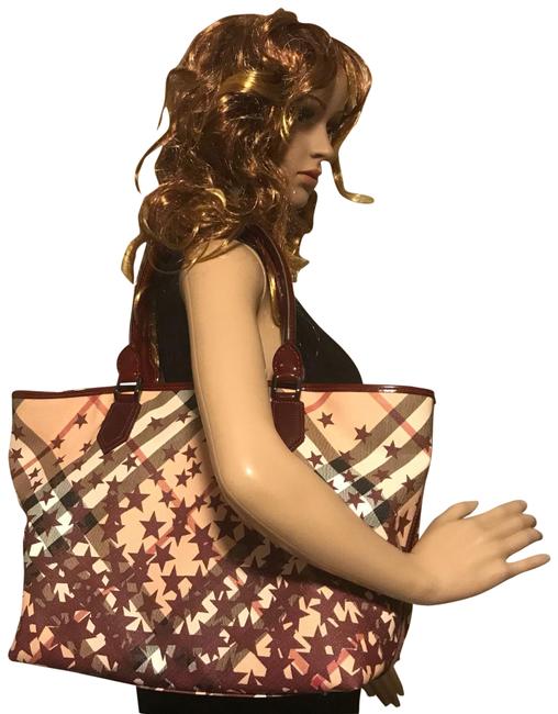 Burberry Nova Burgandy Beige White Black Canvas Leather Shoulder Bag