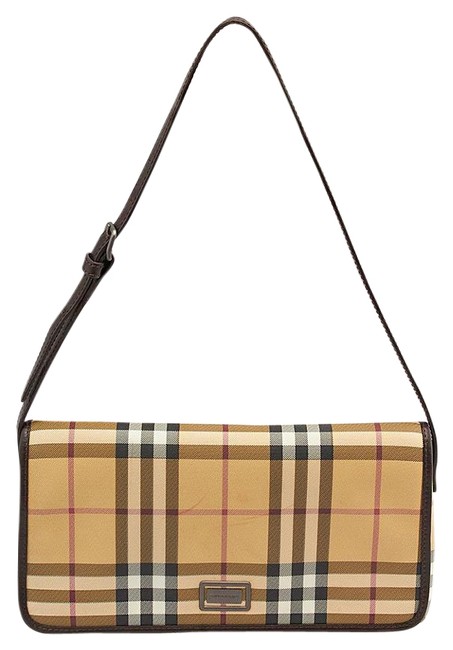 Burberry Nova CheckLeather Beige Coated Canvas Shoulder Bag