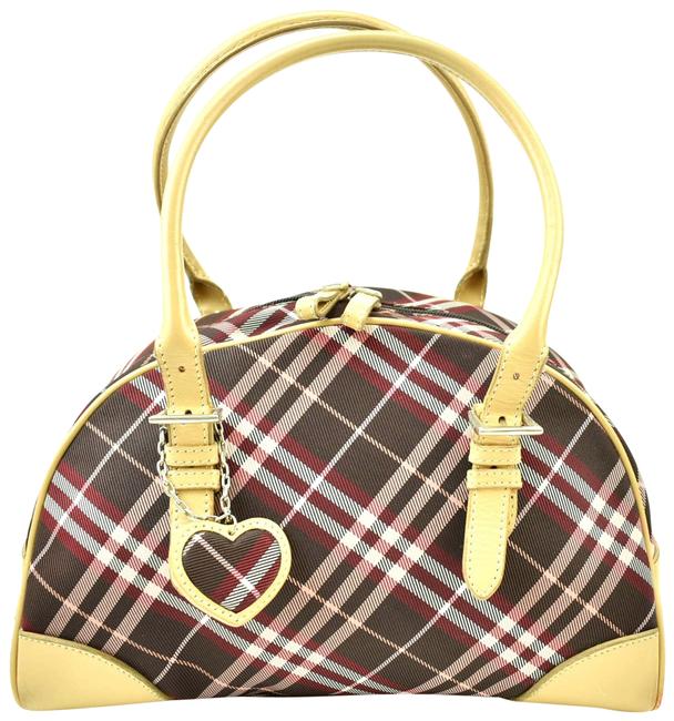 Burberry Nova CheckLeather G Medium ToteRed Berry Jacquard Shoulder Bag