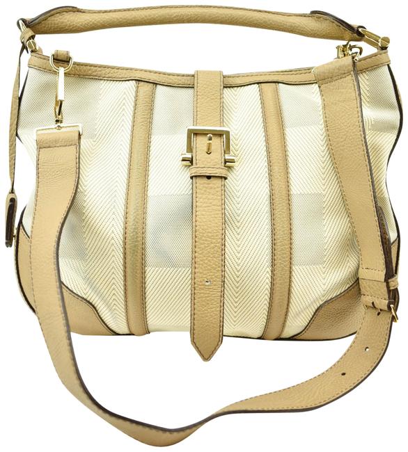 Burberry Nova CheckLeather ToteCream Jacquard Shoulder Bag