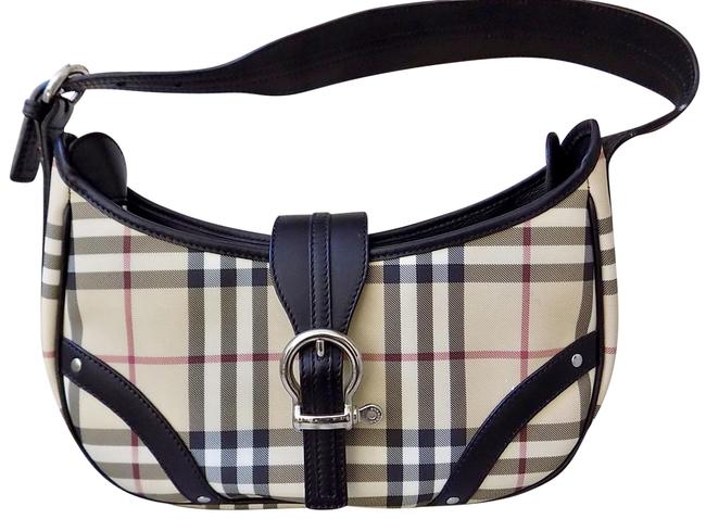 Burberry Nova CheckStirrup Buckle Multi ColorBlack Leather Shoulder Bag