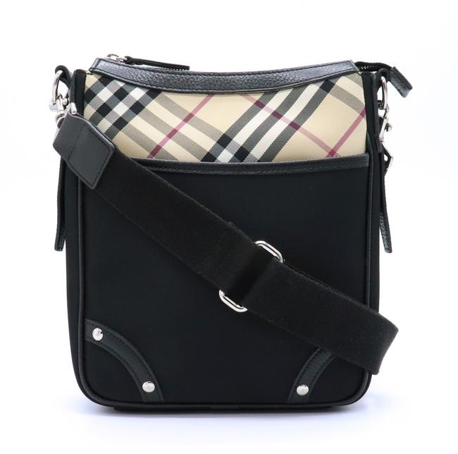 Burberry Nova Check BeigeBlackRed Color LeatherNylon Canvas Shoulder Bag