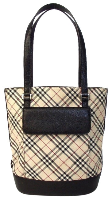 Burberry Bucket Nova Check Tote Beige Black Silver Leather Shoulder Bag