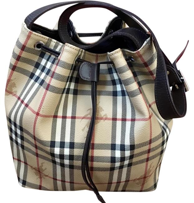 Burberry Nova Check Drawstring Leather Shoulder Bag