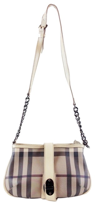 Burberry Nova Check GreyBeige CanvasLeather Shoulder Bag