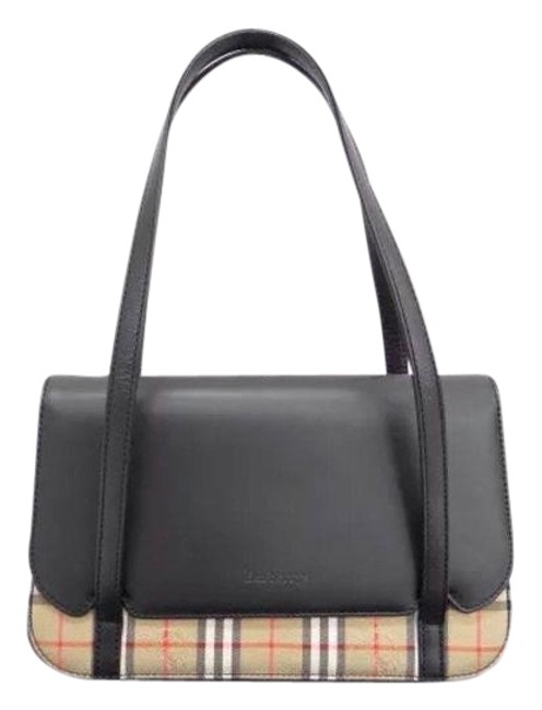 Burberry Nova Check Handbag Beige Black Pvc Canvas Leather Shoulder Bag