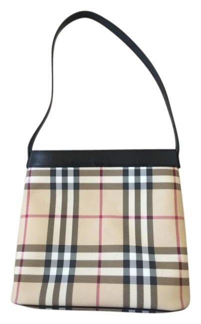 Burberry Nova Check Plaid with Black Leather Trim Shoulder Bag