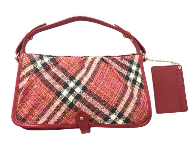 Burberry Nova Check Rare Blue Label Red Canvas Leather Shoulder Bag